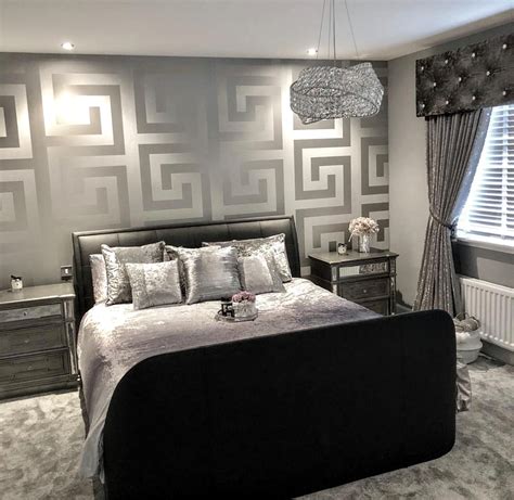 black and silver versace wallpaper|bedroom with versace wallpaper.